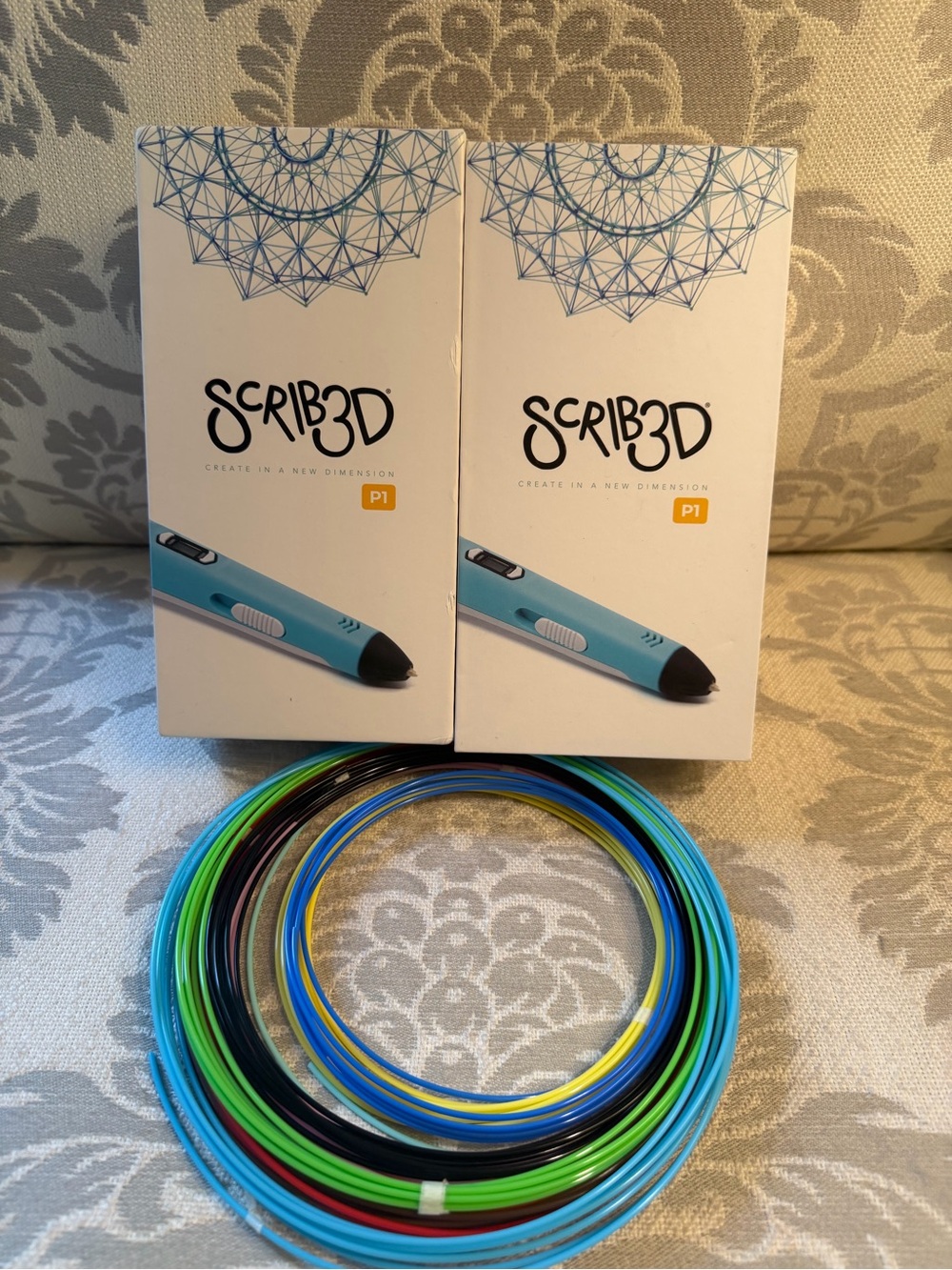 Lot of 2 SCRIB3D P1 3D Printing Pen Charger Additional Filament Refill 10 Colors